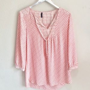 NYDJ  Peach Blouse V Neck Three Quarter Sleeve